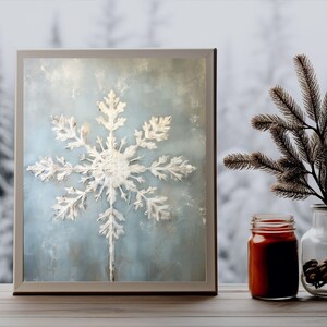 snowflake wall art, blue snowflake painting art print,rustic christmas winter printable,xmas printable,winter wall art,vintage winter oil painitng,festive home decor,snowflakes printables,rustic holiday wall decor,farmhouse christmas,xmas decorations