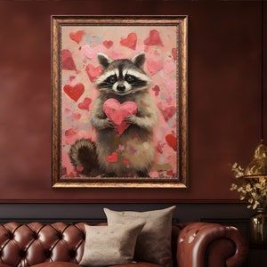 raccoon art print,raccoon valentine gifts,valentines wall art,valentine day gift, valentines printable,valentines prints,pink valentine decor,romantic art print,love wall art,pink bedroom decor,heart painting,pink heart art, funny anniversary gifts
