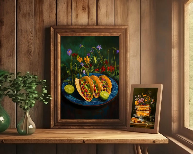 taco wall art,taco oil painting,vintage taco print,mexican food wall art,kitchen wall art,whimsical wall decor,food wall art, funny food prints,still life wall art,still life painting,bar cart decor,moody kitchen decor,moody kitchen art,dark kitchen art,kitchen wall decor,moody kitchen print,wildflowers art print,whimsical art prints,moody kitchen art,dark kitchen prints,wildflower kitchen art, cottagecore wall art,food art print,fun kitchen art,dinner wall art,dining wall art,foodie wall art