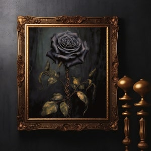 Black Rose | Dark Gothic Art Print, Moody Vintage Oil Painting, Dark Victorian Coquette Room Decor, Goth Wall Art, Cottagecore Aesthetic image 6