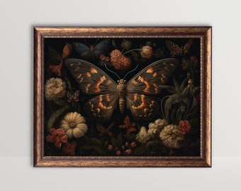 Arte Cottagecore gótico oscuro, Imprimible botánico cambiante, Arte de pared gótica, Impresión digital Fairycore, Estética de pintura al óleo de Academia Oscura