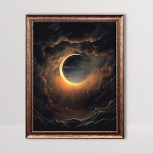 Celestial Eclipse | Dark Aesthetic, Solar Lunar Eclipse Vintage Painting, Gothic Room Decor, Witchy Printable, Goth Wall Art, Sun Moon Print