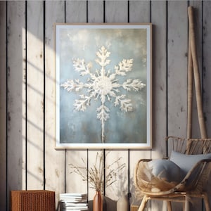 snowflake wall art, blue snowflake painting art print,rustic christmas winter printable,xmas printable,winter wall art,vintage winter oil painitng,festive home decor,snowflakes printables,rustic holiday wall decor,farmhouse christmas,xmas decorations