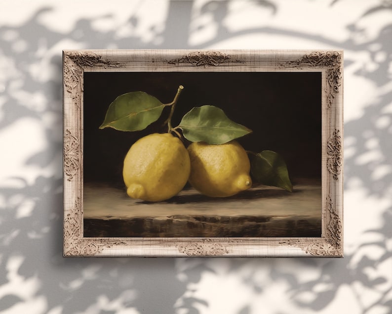 Lemon | Still Life Oil Painting, Kitchen Wall Art, Moody Fruit Art ...