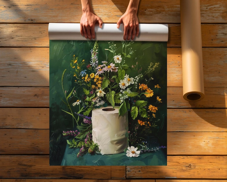 toilet paper art, bathroom wall art, bathroom wall decor, funny bathroom art, toilet wall art, bathroom wall art, botanical prints, botanical bathroom, green bathroom decor, dark bathroom decor, floral bathroom art, botanical wall art, moody wall art, cottagecore decor, dark cottagecore art, funny bathroom art, toilet painting, toilet art, moody green art, moody bathroom art, powder room art, guest bathroom art, toilet paper flowers, dark green painting, guest bath print, guest bathroom print