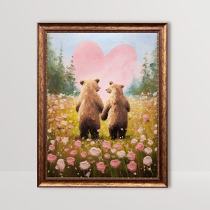 bear print,cottagecore valentine decor,valentines day gift,valentine wall art,valentines prints printable,romantic art print,love wall art,cute animal art,bear lover gift,anniversary gifts,cute bear art,bear couple art,couple gifts,impasto wall art