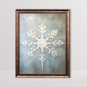 snowflake wall art, blue snowflake painting art print,rustic christmas winter printable,xmas printable,winter wall art,vintage winter oil painitng,festive home decor,snowflakes printables,rustic holiday wall decor,farmhouse christmas,xmas decorations