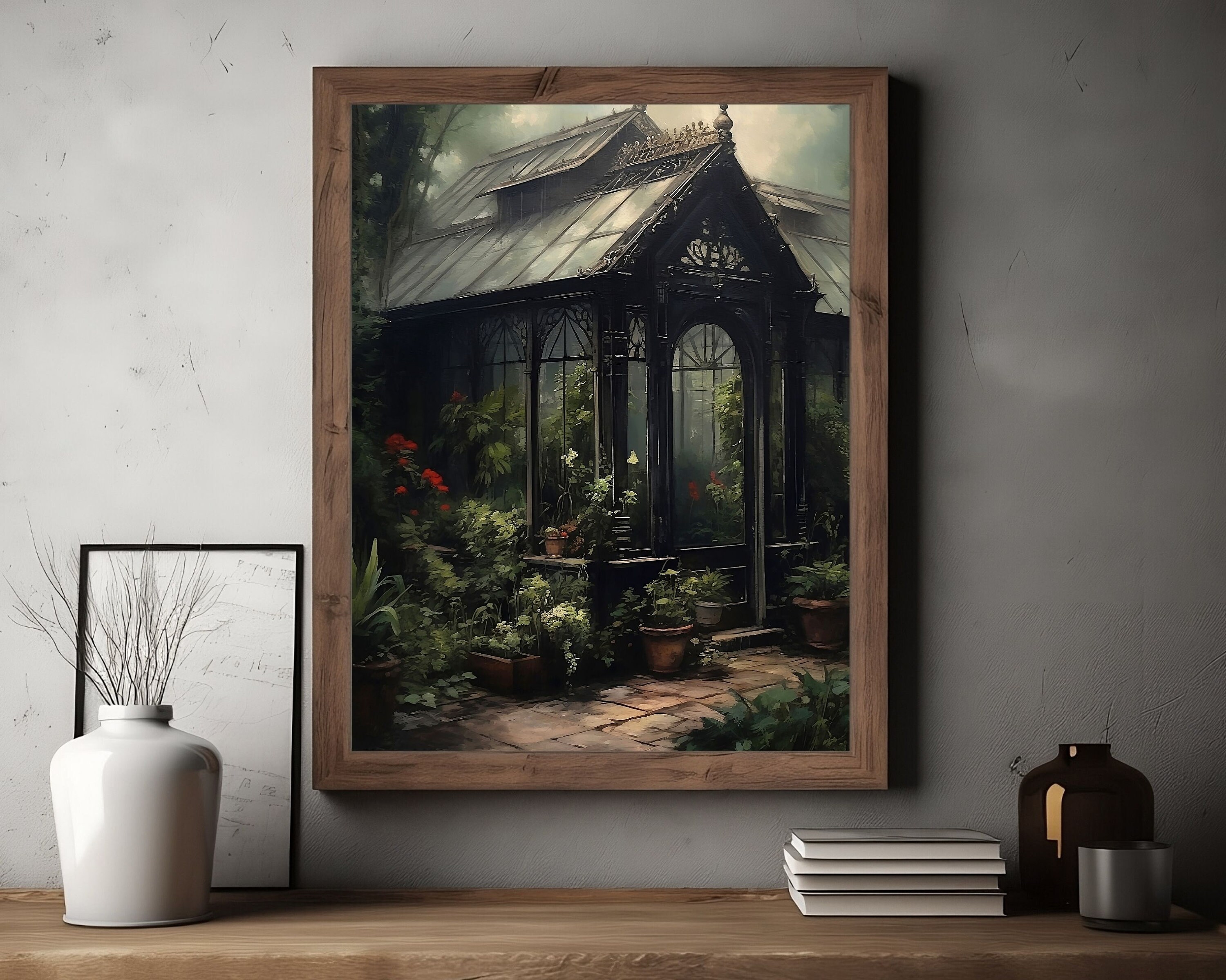 Moody Victorian Greenhouse Dark Academia Painting Etsy