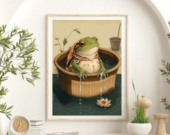 Japanese Frog Printable Wall Art Print, Matsumoto Hoji Japanese Poster, Vintage Art, Bathroom Wall Art, Gift, Animal Art, Funny Animal Print