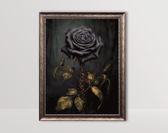 Black Rose | Dark Gothic Art Print, Moody Vintage Oil Painting, Dark Victorian Coquette Room Decor, Goth Wall Art, Cottagecore Aesthetic