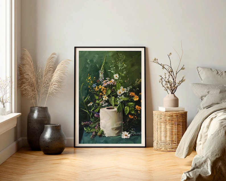 toilet paper art, bathroom wall art, bathroom wall decor, funny bathroom art, toilet wall art, bathroom wall art, botanical prints, botanical bathroom, green bathroom decor, dark bathroom decor, floral bathroom art, botanical wall art, moody wall art, cottagecore decor, dark cottagecore art, funny bathroom art, toilet painting, toilet art, moody green art, moody bathroom art, powder room art, guest bathroom art, toilet paper flowers, dark green painting, guest bath print, guest bathroom print