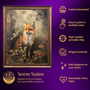 Fox | Cottagecore Print, Forest Animal Vintage Oil Painting, Botanical Wall Art, Whimsical Fox Poster Victorian Aesthetic Woodland Printable image 7