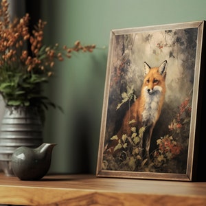 Fox | Cottagecore Print, Forest Animal Vintage Oil Painting, Botanical Wall Art, Whimsical Fox Poster Victorian Aesthetic Woodland Printable image 6