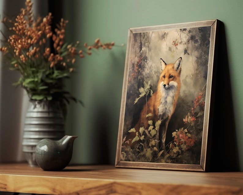 Fox | Cottagecore Print, Forest Animal Vintage Oil Painting, Botanical Wall Art, Whimsical Fox Poster Victorian Aesthetic Woodland Printable image 6