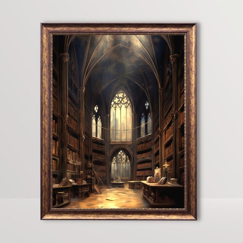 Bibliothèque gothique antique | Livres peinture à l'huile vintage, Dark Academia Decor, Moody Goth Wall Art, Bookish Art Print Victorian Baroque Aesthetic