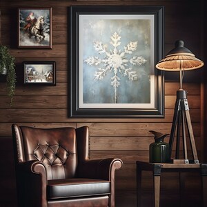 snowflake wall art, blue snowflake painting art print,rustic christmas winter printable,xmas printable,winter wall art,vintage winter oil painitng,festive home decor,snowflakes printables,rustic holiday wall decor,farmhouse christmas,xmas decorations