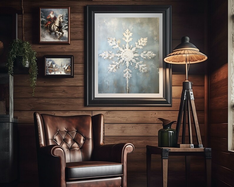 snowflake wall art, blue snowflake painting art print,rustic christmas winter printable,xmas printable,winter wall art,vintage winter oil painitng,festive home decor,snowflakes printables,rustic holiday wall decor,farmhouse christmas,xmas decorations