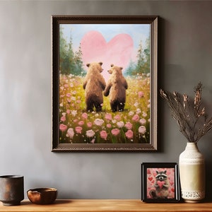 bear print,cottagecore valentine decor,valentines day gift,valentine wall art,valentines prints printable,romantic art print,love wall art,cute animal art,bear lover gift,anniversary gifts,cute bear art,bear couple art,couple gifts,impasto wall art