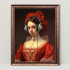 Sound Trippin&#39; | Altered Art Woman Portrait, Maximalist Decor, Eclectic Wall Art, Renaissance Alter Art, Baroque Aesthetic, Antique Painting