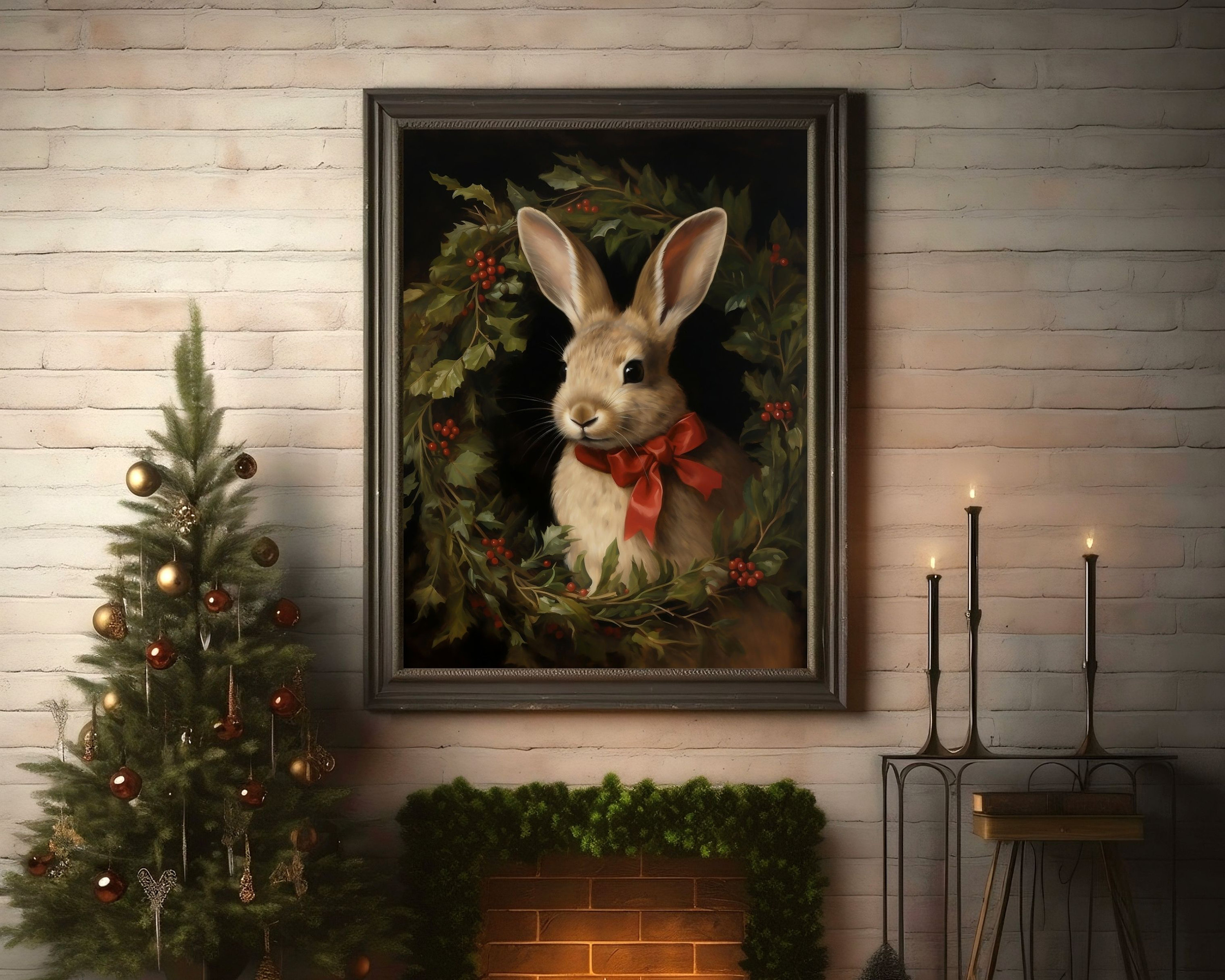 Festive Rabbit | Dark Academia Wall Art, Gothic Christmas Hare Bunny ...