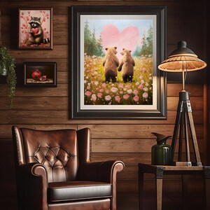 bear print,cottagecore valentine decor,valentines day gift,valentine wall art,valentines prints printable,romantic art print,love wall art,cute animal art,bear lover gift,anniversary gifts,cute bear art,bear couple art,couple gifts,impasto wall art