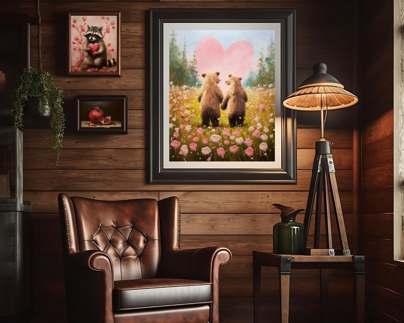bear print,cottagecore valentine decor,valentines day gift,valentine wall art,valentines prints printable,romantic art print,love wall art,cute animal art,bear lover gift,anniversary gifts,cute bear art,bear couple art,couple gifts,impasto wall art