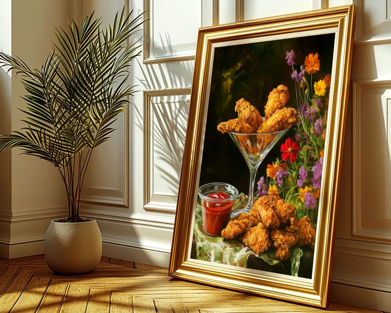 fried chicken art,chicken nugget art,fried chicken painting,kitchen wall art,whimsical wall decor,food wall art,martini glass art,funny food prints,still life wall art,funny snack prints,still life painting bar cart decor,moody kitchen decor, moody kitchen art, dark kitchen art, kitchen wall decor,moody kitchen print, wildflowers art print, whimsical art prints, moody kitchen art, dark kitchen prints,cottagecore wall art,fun kitchen art,dinner wall art,dinning wall art,foodie wall art