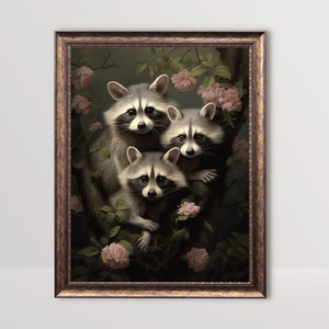 Wasbeer | Donkere Cottagecore print, botanische humeurige muurkunst, heksenesthetiek, heksenkamer decor vintage olieverfschilderij, groene Academia afdrukbaar