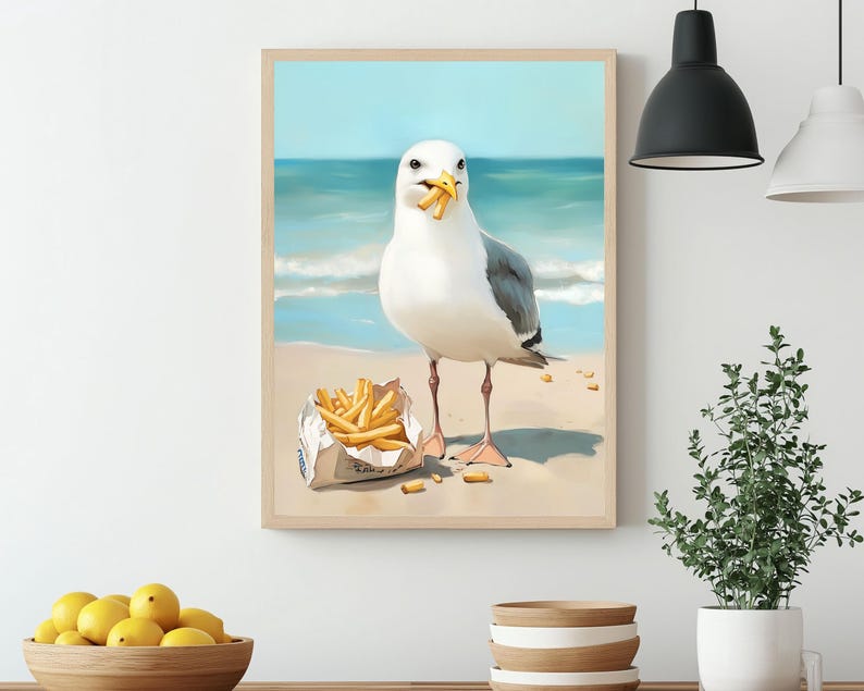 Seagull French Fries | Beach Wall Art Cute Coastal Kitchen Decor Funny ...