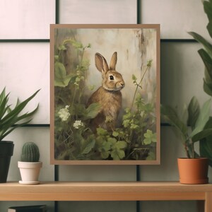 bunny art print,easter wall art,rabbit oil painting,bunny painting,rustic wall art, cottagecore decor,spring wall art,easter art print,vintage rabbit print,countryside poster,rustic country decor,farmhouse wall decor,nature prints,hare wall art