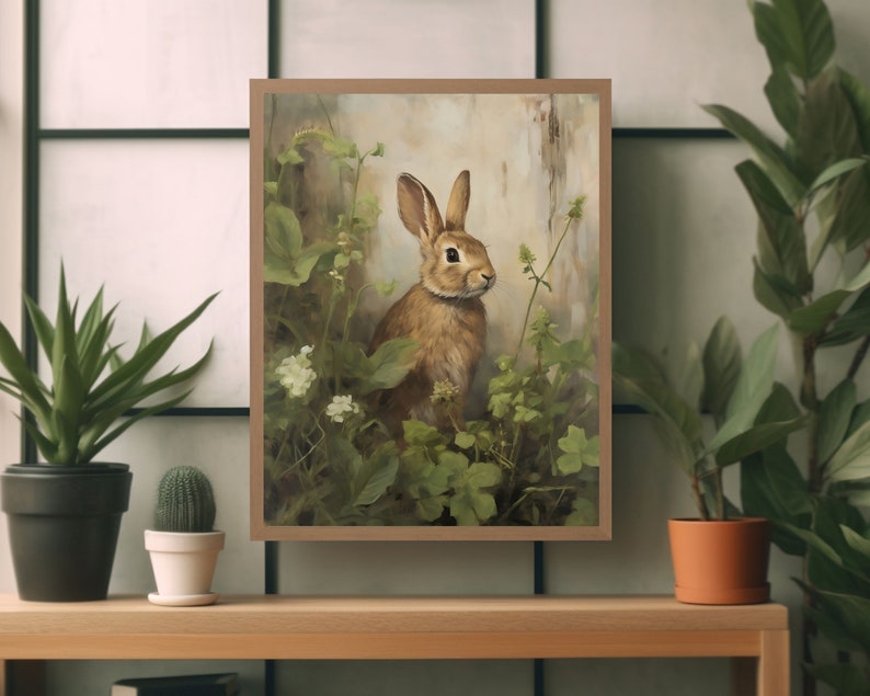 bunny art print,easter wall art,rabbit oil painting,bunny painting,rustic wall art, cottagecore decor,spring wall art,easter art print,vintage rabbit print,countryside poster,rustic country decor,farmhouse wall decor,nature prints,hare wall art