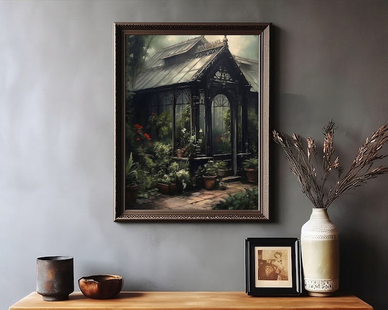Moody Victorian Greenhouse Dark Academia Painting Etsy