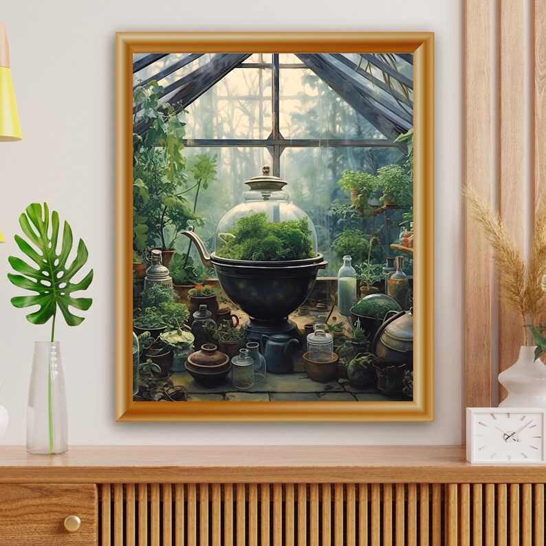 Greenhouse Apothecary Dark Academia Print Botanical Wall Etsy