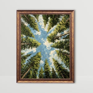 Pine Trees | Nature Wall Art, Evergreen Tree Painting Whimsical Forest Canopy Print Cabin Decor Cottagecore Printable Art (Digital Download)