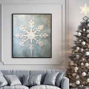 snowflake wall art, blue snowflake painting art print,rustic christmas winter printable,xmas printable,winter wall art,vintage winter oil painitng,festive home decor,snowflakes printables,rustic holiday wall decor,farmhouse christmas,xmas decorations