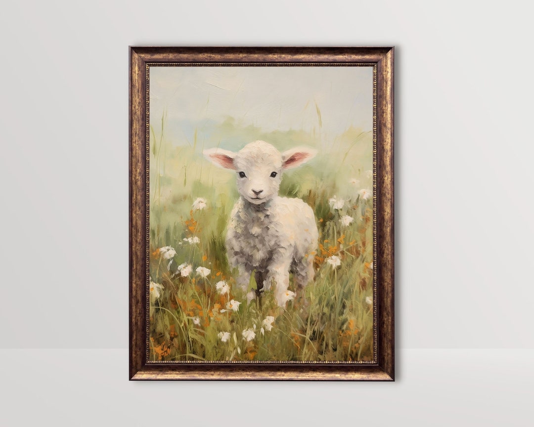 Lamb | Vintage Sheep Oil Painting, Rustic Farmhouse Decor, Easter ...