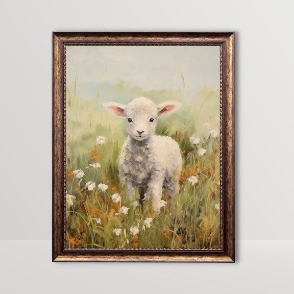 Lamb | Vintage Sheep Oil Painting, Rustic Farmhouse Decor, Easter Spring Wall Art, Cottagecore Print, Nursery Printable, Baby Animal Prints