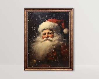 Rustic Santa Portrait | Vintage Christmas Wall Art, Holiday Decor, Winter Oil Painting, Snowy Print, Xmas Decorations, Santa Claus Printable