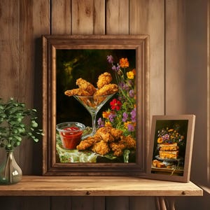 fried chicken art,chicken nugget art,fried chicken painting,kitchen wall art,whimsical wall decor,food wall art,martini glass art,funny food prints,still life wall art,funny snack prints,still life painting bar cart decor,moody kitchen decor, moody kitchen art, dark kitchen art, kitchen wall decor,moody kitchen print, wildflowers art print, whimsical art prints, moody kitchen art, dark kitchen prints,cottagecore wall art,fun kitchen art,dinner wall art,dinning wall art,foodie wall art