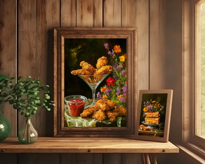 fried chicken art,chicken nugget art,fried chicken painting,kitchen wall art,whimsical wall decor,food wall art,martini glass art,funny food prints,still life wall art,funny snack prints,still life painting bar cart decor,moody kitchen decor, moody kitchen art, dark kitchen art, kitchen wall decor,moody kitchen print, wildflowers art print, whimsical art prints, moody kitchen art, dark kitchen prints,cottagecore wall art,fun kitchen art,dinner wall art,dinning wall art,foodie wall art