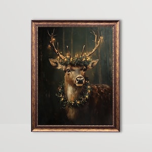 reindeer print,dark christmas wall art,moody winter print,dark academia prints,reindeer painting,holiday home decor,festive xmas decor, christmas printables,vintage christmas prints,cottagecore christmas,christmas deer print, vintage reindeer art