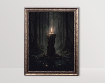 Candle | Dark Cottagecore Print, Gothic Room Decor, Dark Forest Oil Painting, Goth Wall Art Wiccan Decor Printable Witchy Academia Aesthetic