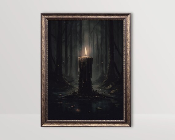 Candle | Dark Cottagecore Print, Gothic Room Decor, Dark Forest Oil Painting, Goth Wall Art Wiccan Decor Printable Witchy Academia Aesthetic