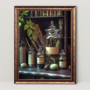 Apothecary Vintage Jars | Dark Academia Aesthetic, Kitchen Wall Art, Antique Oil Painting, Goth Cottagecore Room Decor, Witchy Art Printable