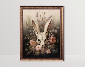 Animal Spirit | Dark Cottagecore Decor, Gothic Animal Skull Print, Moody Floral Goth Wall Art, Dark Oil Painting, Alternative Art Printable