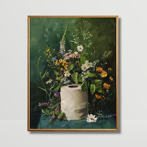 toilet paper art, bathroom wall art, bathroom wall decor, funny bathroom art, toilet wall art, bathroom wall art, botanical prints, botanical bathroom, green bathroom decor, dark bathroom decor, floral bathroom art, botanical wall art, moody wall art, cottagecore decor, dark cottagecore art, funny bathroom art, toilet painting, toilet art, moody green art, moody bathroom art, powder room art, guest bathroom art, toilet paper flowers, dark green painting, guest bath print, guest bathroom print