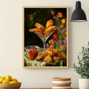 fried chicken art,chicken nugget art,fried chicken painting,kitchen wall art,whimsical wall decor,food wall art,martini glass art,funny food prints,still life wall art,funny snack prints,still life painting bar cart decor,moody kitchen decor, moody kitchen art, dark kitchen art, kitchen wall decor,moody kitchen print, wildflowers art print, whimsical art prints, moody kitchen art, dark kitchen prints,cottagecore wall art,fun kitchen art,dinner wall art,dinning wall art,foodie wall art