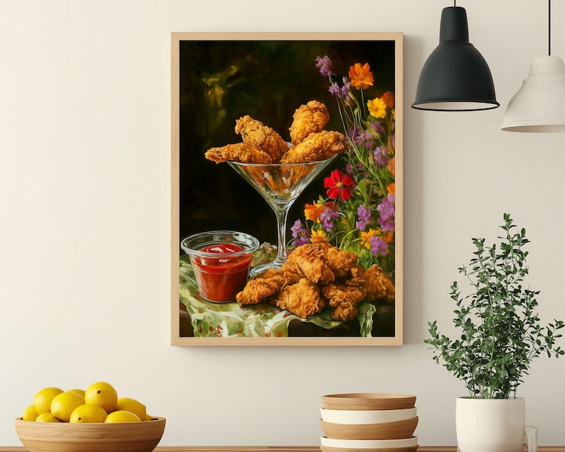 fried chicken art,chicken nugget art,fried chicken painting,kitchen wall art,whimsical wall decor,food wall art,martini glass art,funny food prints,still life wall art,funny snack prints,still life painting bar cart decor,moody kitchen decor, moody kitchen art, dark kitchen art, kitchen wall decor,moody kitchen print, wildflowers art print, whimsical art prints, moody kitchen art, dark kitchen prints,cottagecore wall art,fun kitchen art,dinner wall art,dinning wall art,foodie wall art