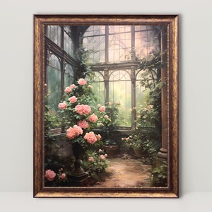 Victorian Conservatory Greenhouse Vintage Oil Painting Printable, Renaissance Aesthetic Art, Coquette Room Decor, Light Academia Wall Art