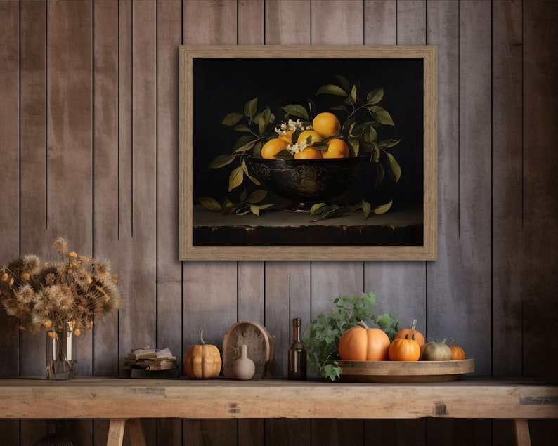 orange art print,orange oil painting,moody fruit print,kitchen wall art, vintage citrus print,fruit bowl print,fruit still life, still life painting, antique fruit prints,kitchen painting,oranges wall art,rustic farmhouse kitchen fruit print